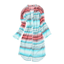 Rpet plus size women print chiffon coverup Recycled polyester fashion poncho oversize lady striped aztec print  turquoise duster